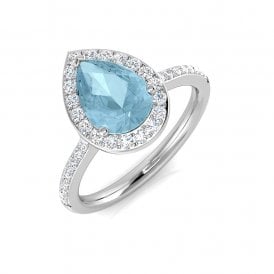 Platinum Aqua & Diamond Pear Cluster Ring 0.30CT. Aqua 1.00ct