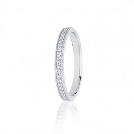 Platinum Diamond Channel Set Millgrain Wedding Ring .15ct