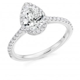 Platinum Diamond Halo Pear Ring 1.05ct (Certified Pear Cut Centre Stone 0.70ct)
