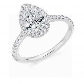 Platinum Diamond Halo Pear Ring 1.25ct (Certified Pear Cut Centre Stone 0.90ct)