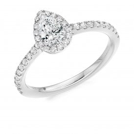 Platinum Diamond Halo Ring 0.68ct (Certified Pear Cut Centre Stone 0.33ct)