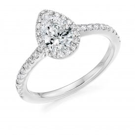 Platinum Diamond Halo Ring 0.85ct (Certified Pear Cut Centre Stone 0.50ct)