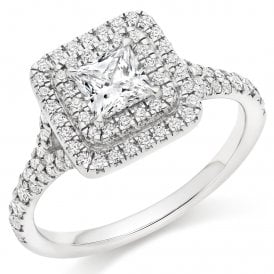 Platinum Diamond Halo Ring 1.00ct (Certified Princess Cut Centre Stone F VS2 0.51ct)