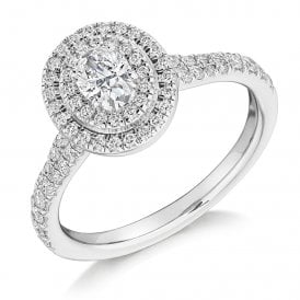 Platinum Diamond Oval Double Halo Ring 0.76ct (Certified Oval Cut Centre Stone 0.26ct)