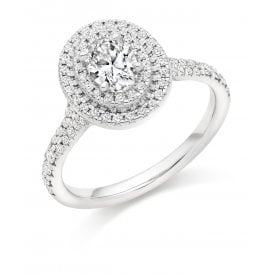Platinum Diamond Oval Double Halo Ring 1.00ct (Certified Oval Cut Centre Stone 0.50ct)