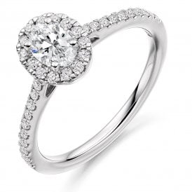 Platinum Diamond Oval Halo Ring 0.68ct (Certified Centre Stone 0.38ct)