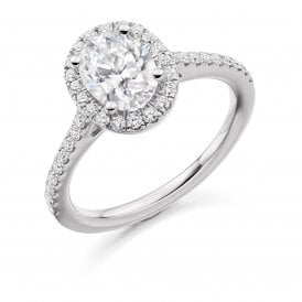 Platinum Diamond Oval Halo Ring 1.25ct (Certified Centre Stone 0.90ct)