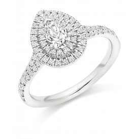 Platinum Diamond Pear Double Halo Ring 0.78ct (Certified Pear Cut Centre Stone 0.33ct)