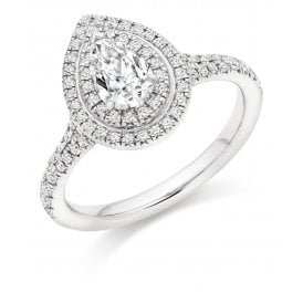 Platinum Diamond Pear Double Halo Ring 1.00ct (Certified Pear Cut Centre Stone 0.50ct)