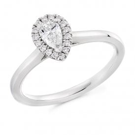 Platinum Diamond Pear Halo Ring 0.35ct (Certified Centre Stone 0.25ct)