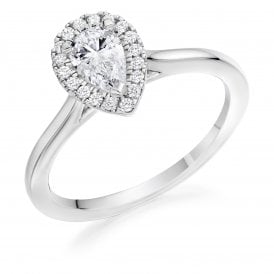 Platinum Diamond Pear Halo Ring 0.65ct (Certified Centre Stone 0.50ct)