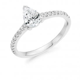 Platinum Diamond Pear Solitaire Ring .75ct (Certified Centre Stone .50ct)