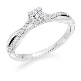Platinum Diamond Soliaire Twist Ring 0.40ct (Certified Centre Stone 0.25ct)