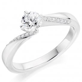 Platinum Diamond Soliaire Twist Ring 0.60ct (Certified Centre Stone 0.50ct)