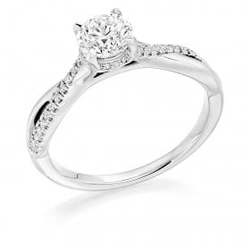 Platinum Diamond Solistaire Twist Ring 0.87ct  (GIA Certified Centre Stone 0.72ct F / VS2)