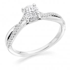 Platinum Diamond Solitaire Twist Ring 0.65ct (Certified Centre Stone D / S1 0.50ct)