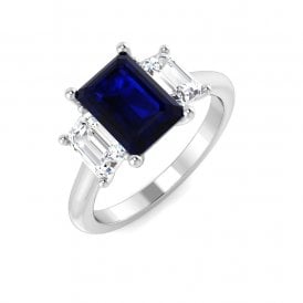 Platinum Lab Grown Diamond & Sapphire 3 Stone Ring 3.41ct