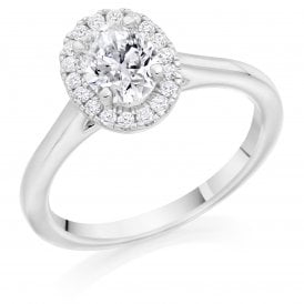 Platinum Oval Diamond Halo Ring 0.90ct (Certified Centre Stone 0.70ct)