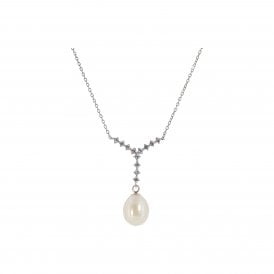 Silver 10mm CZ Pearl Necklace POW70378FW