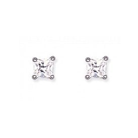 Silver 3mm Cz Square Stud Earrings