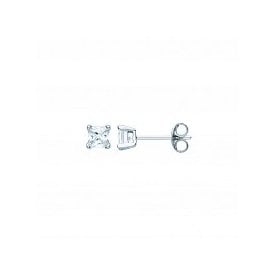 Silver 4mm Cz Square Stud Earrings