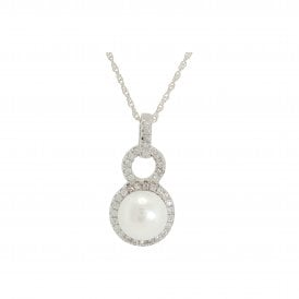 Silver 7-7.5mm CZ Pearl Crown Pendant PNW70078FW