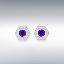 Silver Amy & Cz Cluster Stud Earrings