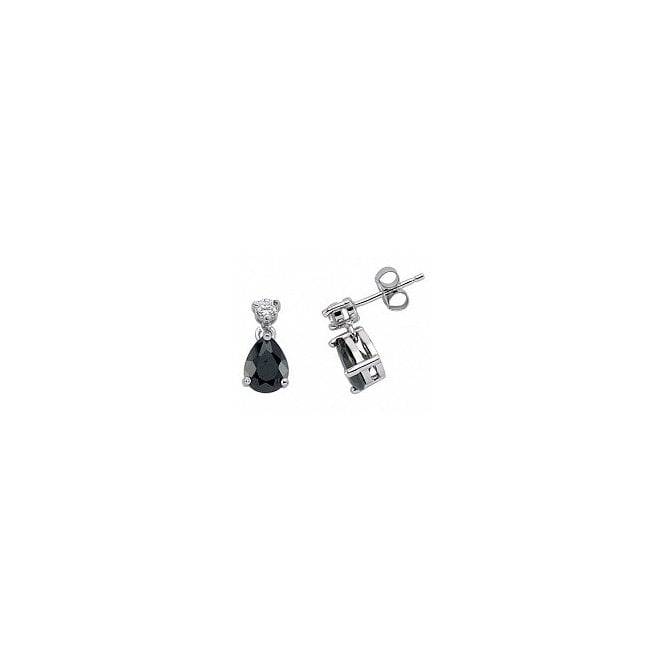 Lowry Sterling Silver Silver Black & Cz Drop Earrings
