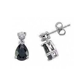 Silver Black & Cz Drop Earrings