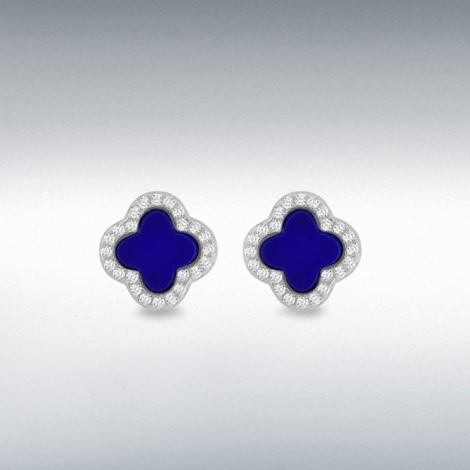 Lowry Sterling Silver Silver Blue & Cz Petal Stud Earrings