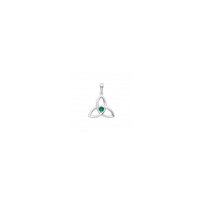 Lowry Sterling Silver Silver Celtic Green Trinity Knot Pendant & Chain