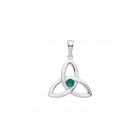 Silver Celtic Green Trinity Knot Pendant & Chain
