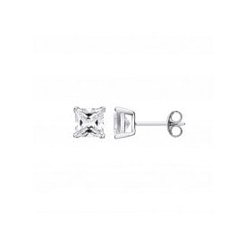 Silver CZ 6mm Square Stud Earrings