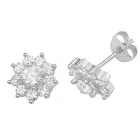 Silver Cz Cluster Stud Earrings