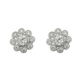 Silver Cz Cluster Stud Earrings