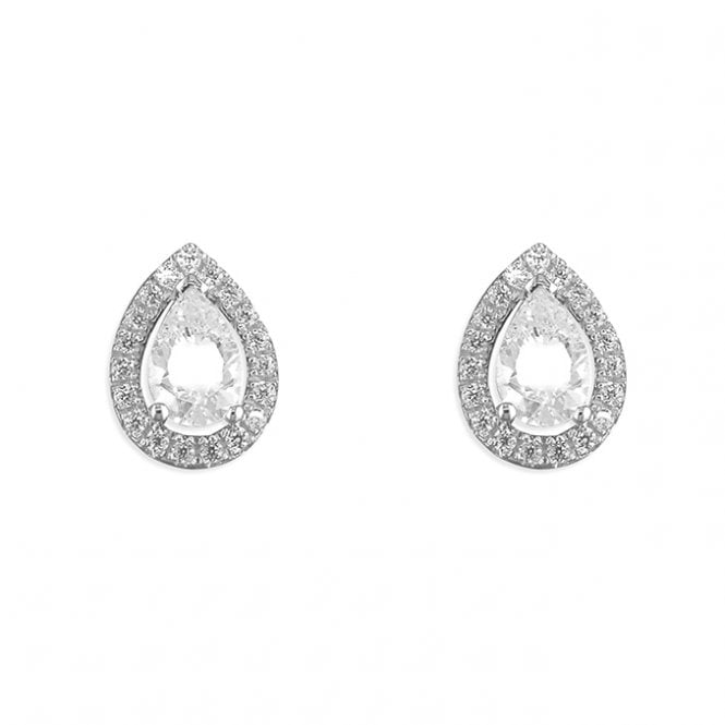 Silver Cz Halo Stud Earrings