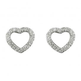 SILVER CZ HEART EARRING