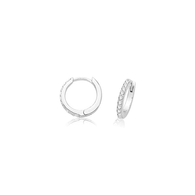 Lowry Sterling Silver Silver Cz Hinged Hoop Earrings