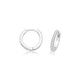 Silver Cz Hinged Hoop Earrings