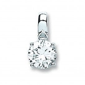 Silver Cz Solitaire Pendant & Chain