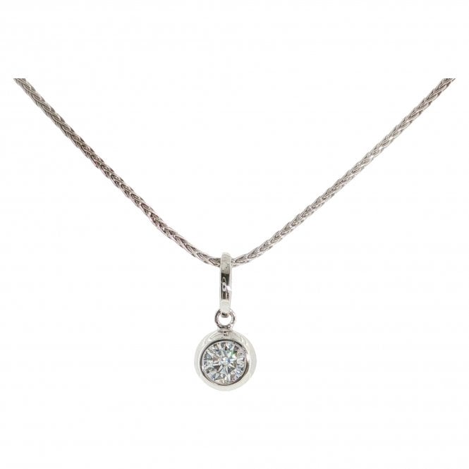 Lowry Sterling Silver Silver Cz Solitaire Pendant & Chain