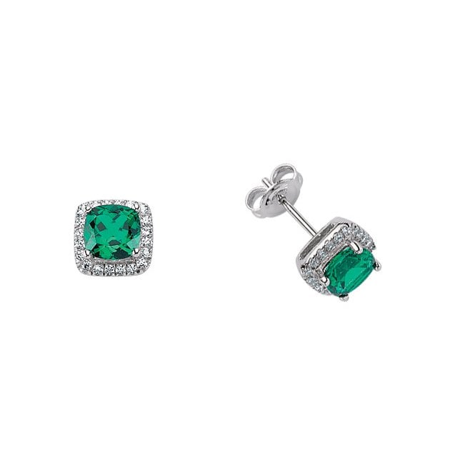 Lowry Sterling Silver Silver Emer & Cz Cluster Studs