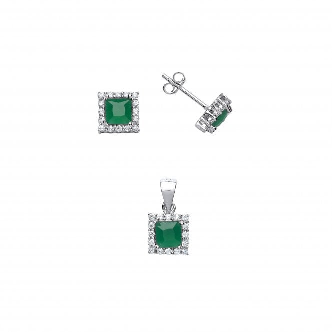 Lowry Sterling Silver Silver Emer & Cz Pendant & Earring Set