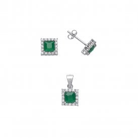 Silver Emer & Cz Pendant & Earring Set