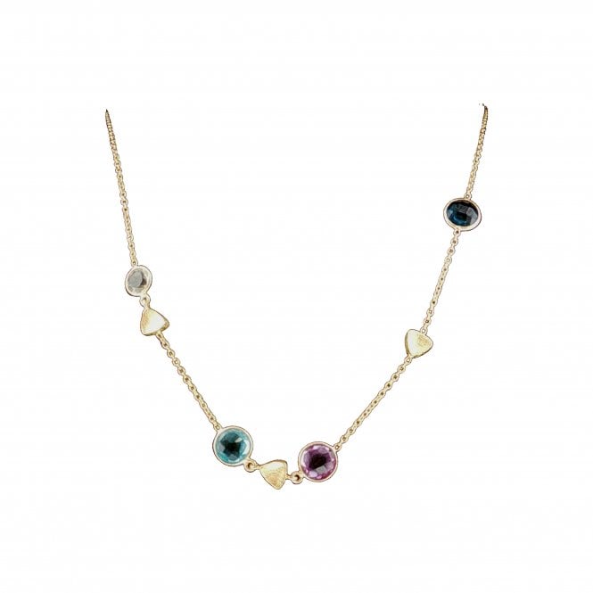 Lowry Sterling Silver Silver Fancy Gold Plated Multi Stone Necklace