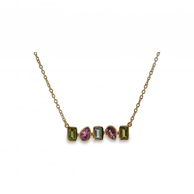 Lowry Sterling Silver Silver Fancy Gold Plated Multi Stone Necklet