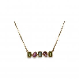 Silver Fancy Gold Plated Multi Stone Necklet
