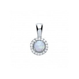 Silver Fancy Opal & Cz Pendant & Chain