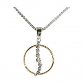 Silver Fancy Two Colour Pendant & Chain