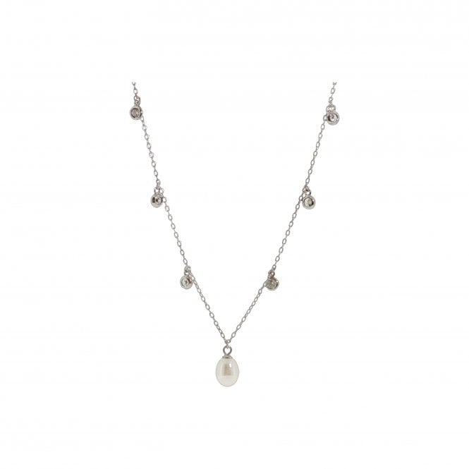Lowry Sterling Silver Silver Freshwater Pearl CZ Necklace
